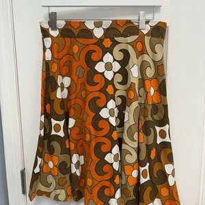 Bannou Women’s A-Line Skirt size Medium Floral Orange Brown zipper Retro FLAWS
